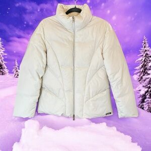 Guess Quilted Puffer Down Filled Jacket White Zip Up Size Medium Winter Ski